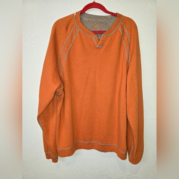 Tommy Bahama Men's Xl Orange and Beige Reversable Long Sleeve Pullover Sweater - Picture 1 of 10